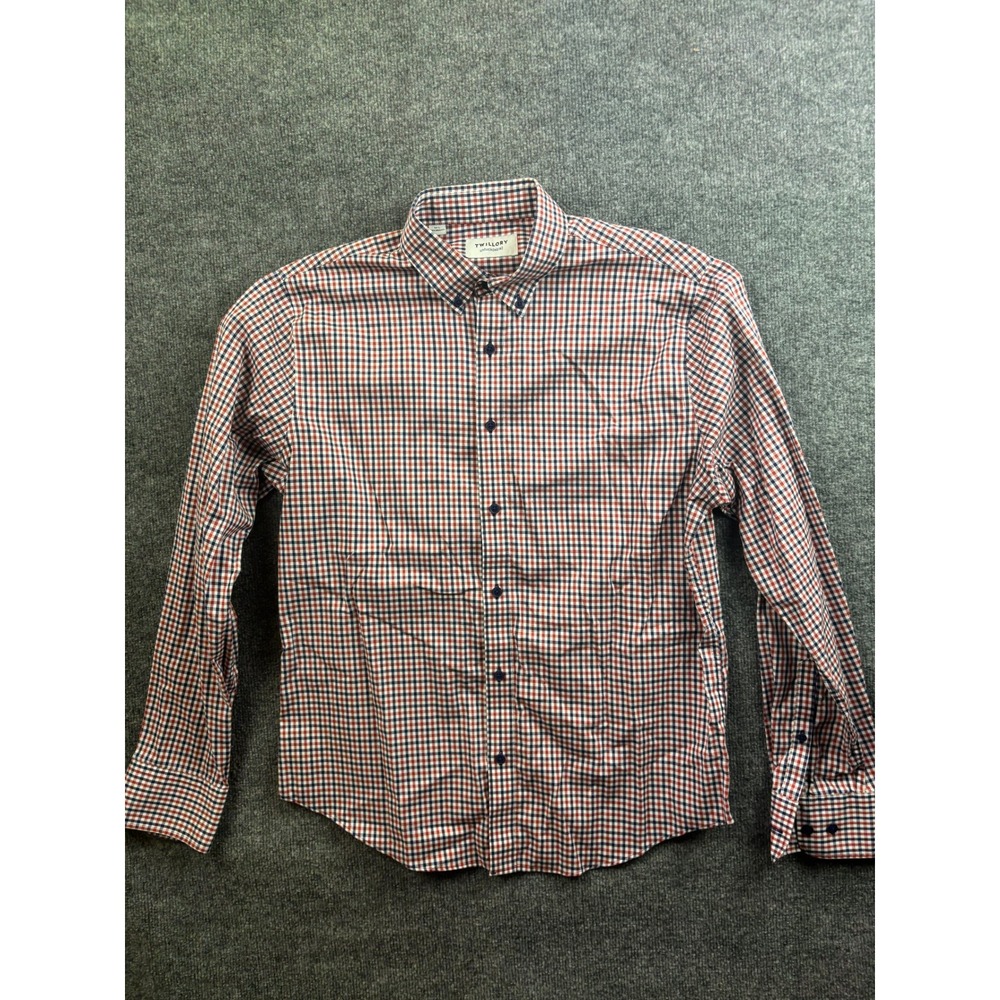 Twillory Button Down Shirt Mens M-L Red Blue Gingham Untuckable Tailored Fit